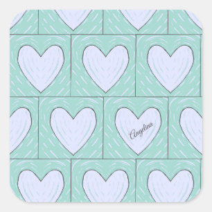 Green Heart Applique Quilt Muster Quadratischer Aufkleber