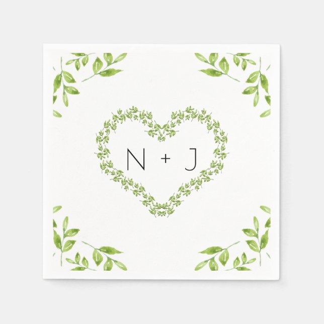 Green Heart Blätter Shabby Chic Greenerity Wedding Serviette (Vorderseite)