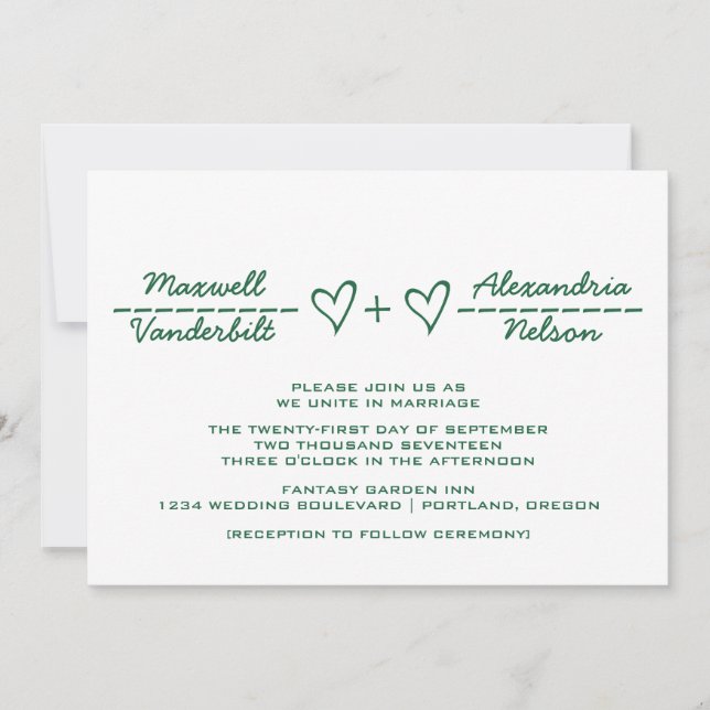 Green Heart Equation Wedding Invitation (Devant)