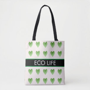 Green Heart Form Leaf Muster auf Beige Totbeutel Tasche