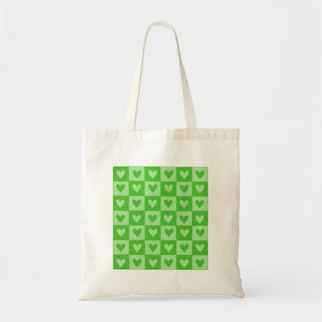 Green Heart Grid Tote Bag Tragetasche (Vorne)