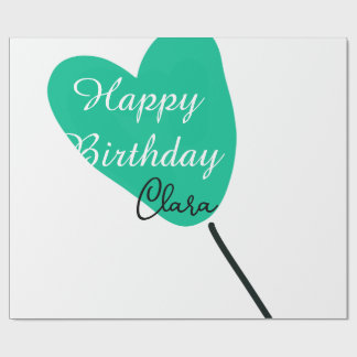 Green heart happy birthday white black balloon kid geschenkpapier