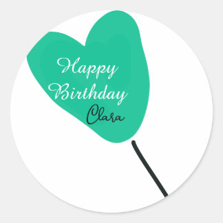 Green heart happy birthday white black balloon kid runder aufkleber