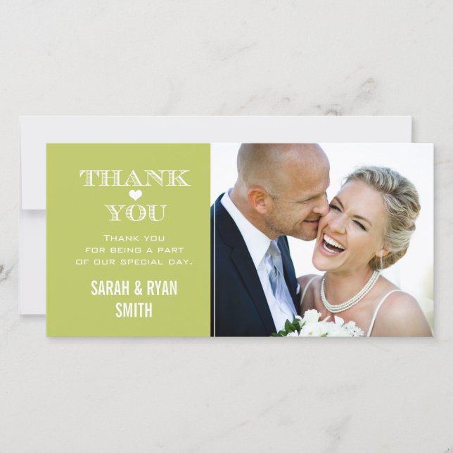 Green Heart Mariage Photo Merci Cartes (Devant)