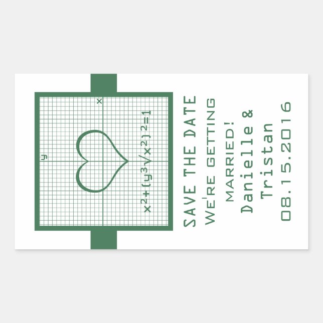 Green Heart Math Graph Save the Date Stickers (Vorderseite)