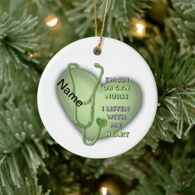 Green Heart ObGyn Nurse Keramik Ornament (Baum)