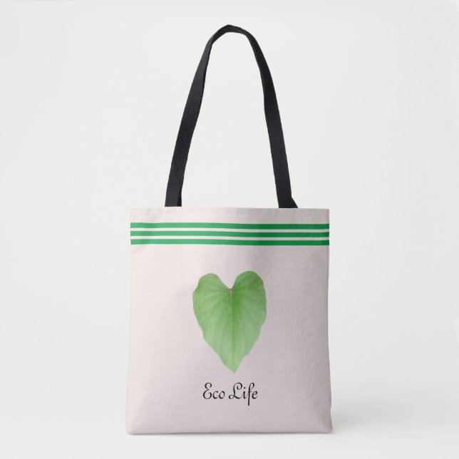 Green Heart Shape Leaf auf Beige Toto Bag Tasche (Vorderseite)