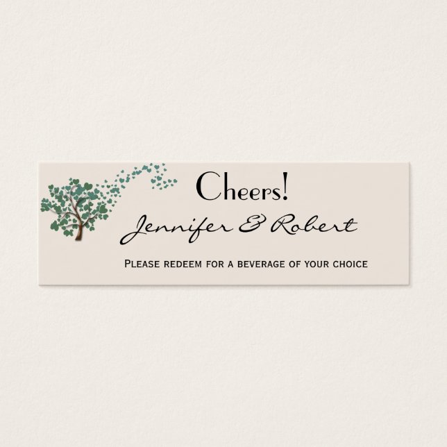 Green Heart Tree on Ivory Wedding Drink Ticket (Vorderseite)