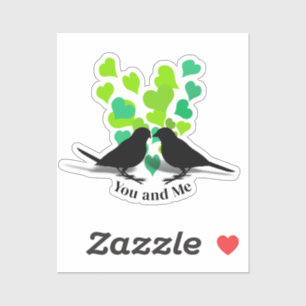 Green Hearts Love Birds Valentine Aufkleber
