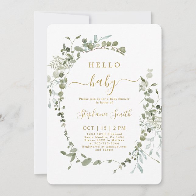 Green Hello Baby shower Invitation (Devant)