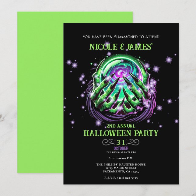 Green Hexe Gazing Magic Ball Halloween-Party Einladung (Vorne/Hinten)