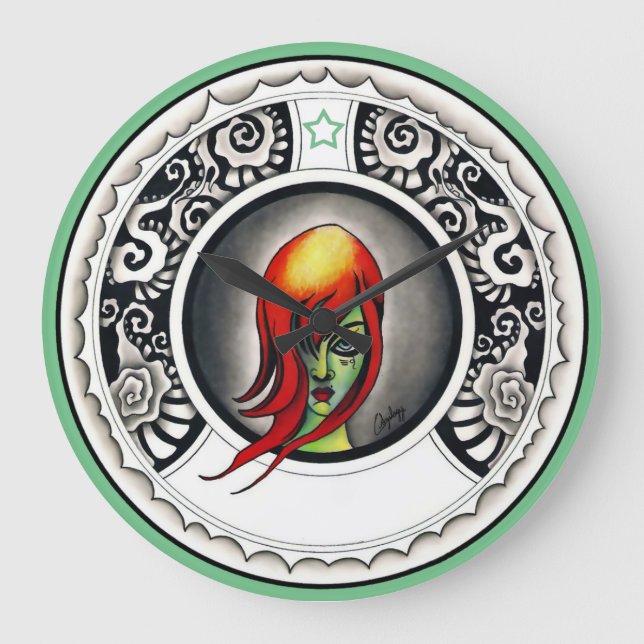 Green Hexe Große Wanduhr (Vorderseite)
