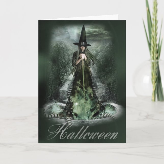 Green Hexe Halloween Grußkarte Karte (Vorderseite)