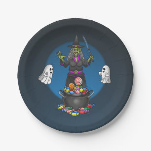 Green Hexe und Geistertrick oder Treat Halloween Pappteller