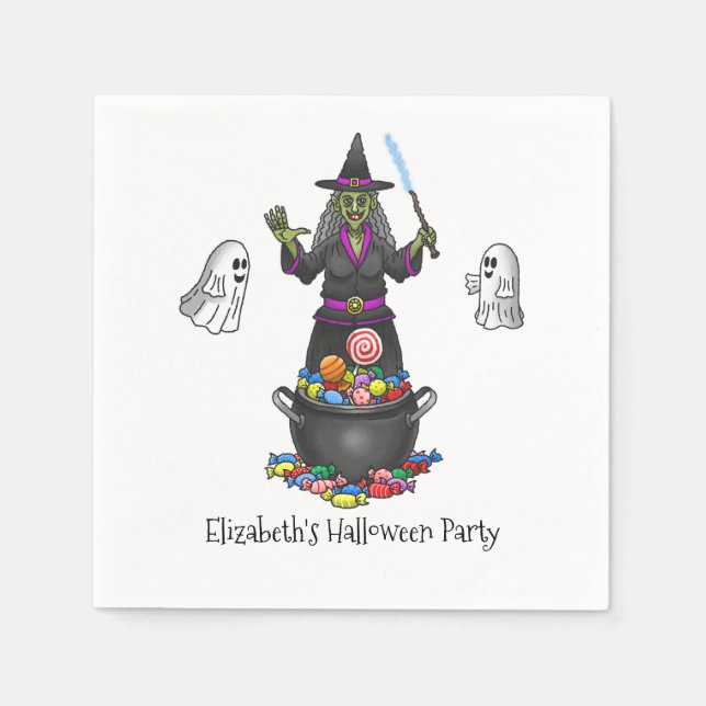 Green Hexe und Geistertrick oder Treat Halloween Serviette (Vorderseite)