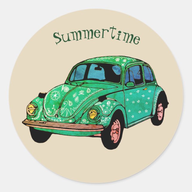 Green Hippie Car Mandala Art Summertime Sticker (Vorderseite)