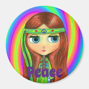 Green Hippie Doll Girl Peace Sign Headband Niedlic Magnet