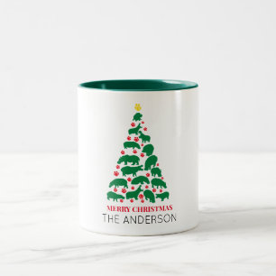 Green Hippo Christmas Tree Red Paw Zweifarbige Tasse