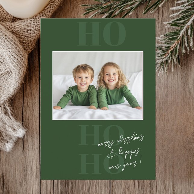 Green Ho Ho Ho und Foto Weihnachten Einladung (Von Creator hochgeladen)