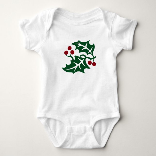 Green Holly and Red Berries Christmas Holiday Baby Strampler (Vorderseite)