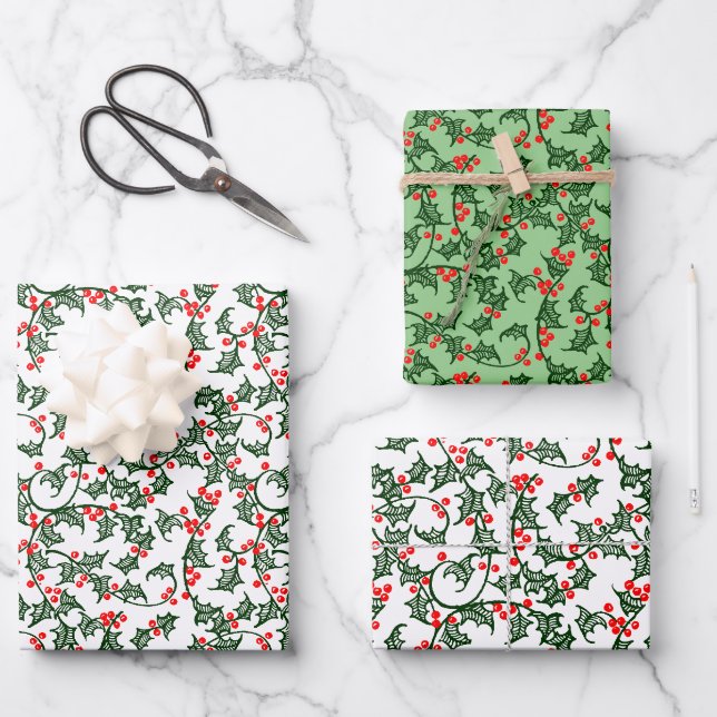 Green Holly avec Baies Rouges Papier à enveloppeme (Recto)