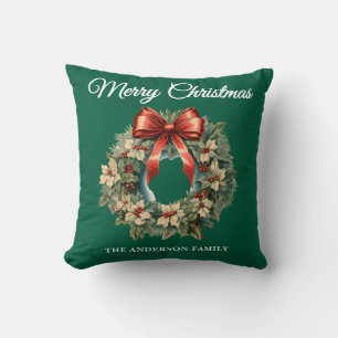 Green Holly Berry Christmas Wreath Kissen