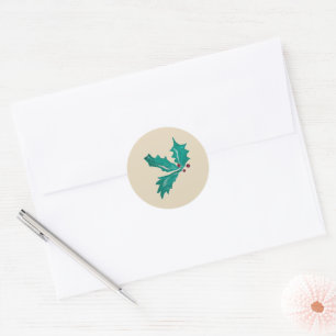Green Holly Berry Merry Christmas Holly Design Runder Aufkleber