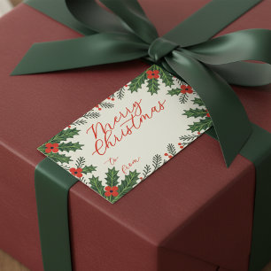 Green Holly Blätter und Red Berry Frohe Weihnachte Rechteckiger Aufkleber
