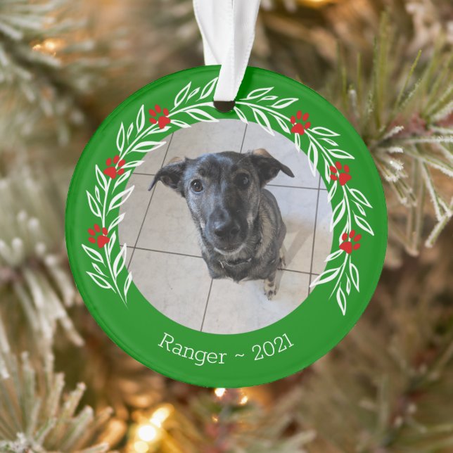 Green Holly Elegant Foto Ornament (Baum)