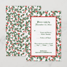 Green Holly Holiday Editable 3,5 x 5" Response Car Einladung