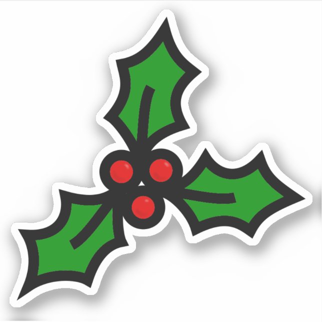 Green Holly mit Red Berries Christmas Graphic Aufkleber (Vorderseite)