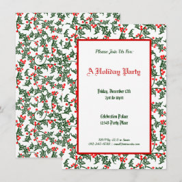 Green Holly Pattern Holiday Editable 4.5x6.25" Einladung