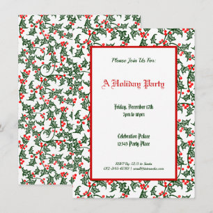 Green Holly Pattern Holiday Editable 4.5x6.25" Einladung
