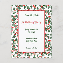 Green Holly Pattern Holiday Editable Save the Date Postkarte