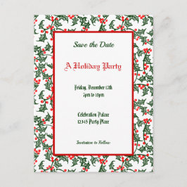 Green Holly Pattern Holiday Editable Save the Date Postkarte