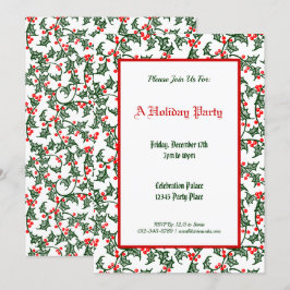Green Holly Pattern Holiday Party Editable 12x18 Einladung