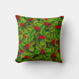 Green Holly with Red Berries Kissen