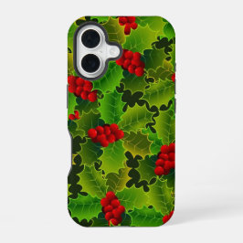 Green Holly with Red Berries Phone Case iPhone 16 Hülle