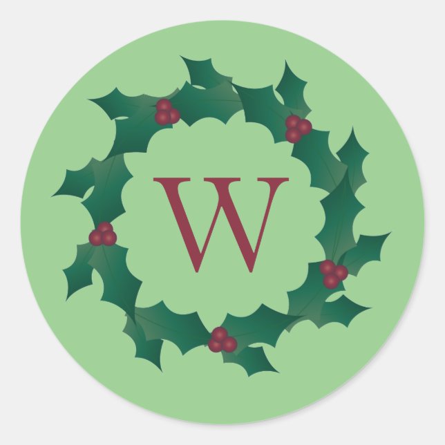 Green Holly Wreath Christmas Sticker Umschlag Aufk (Vorderseite)