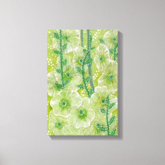 Green Hollyhock Mallow Malva Blume Floral Collage Leinwanddruck (Vorderseite)