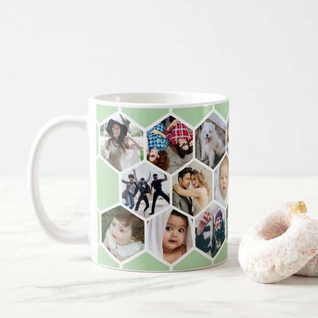 Green Honeycomb Photo Collage 20 Picture Kaffeetasse (Mit Donut)