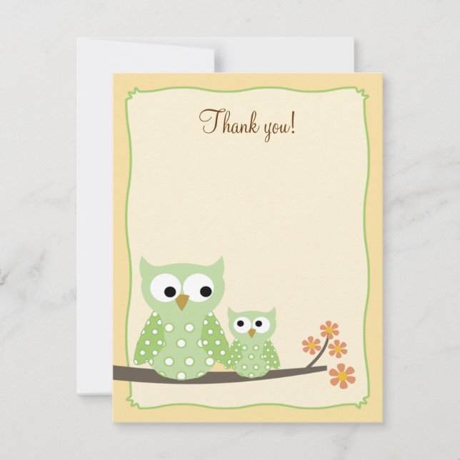 Green Hoot Owls 4x5 Wohnung Vielen Dank Mitteilungskarte (Vorderseite)