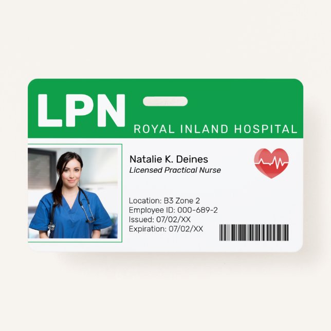 Green | Hospital Medical Employee Foto ID Abzeiche Ausweis (Vorderseite)