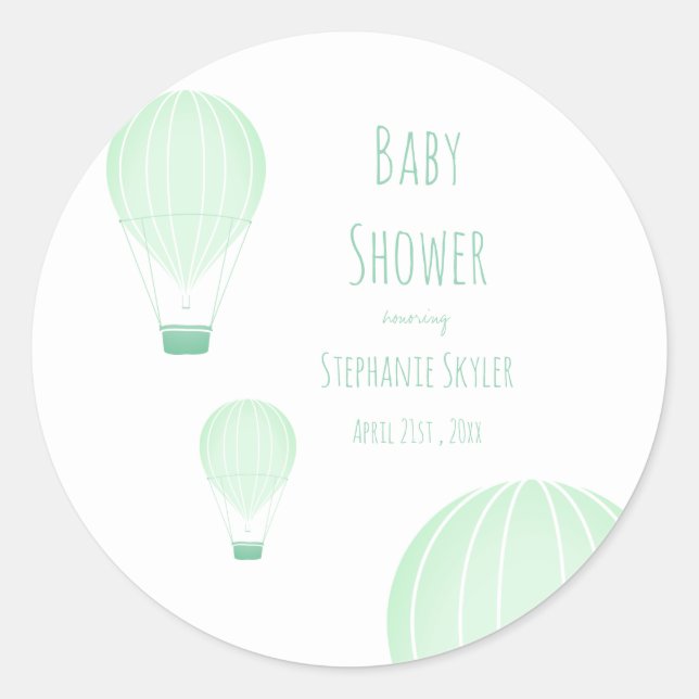 Green Hot Air Ballon | Babydusche Runder Aufkleber (Vorderseite)