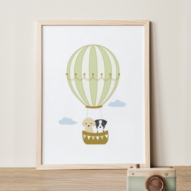 Green Hot Air Ballon mit Puppies Kinderzimmer Post Poster (Von Creator hochgeladen)