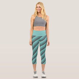 Green Hues Diagonal Stripes Capri Leggings