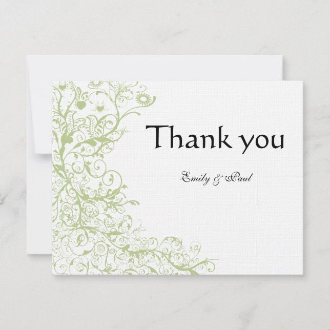 Green Hydrangea Birds & Wirbel Hochzeit Vielen Dan Dankeskarte (Vorderseite)