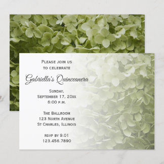 Green Hydrangea Blume Quinceanera Einladung