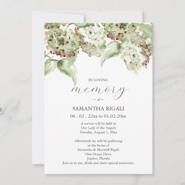 Green Hydrangea Celebration of Life Invitations (Devant)