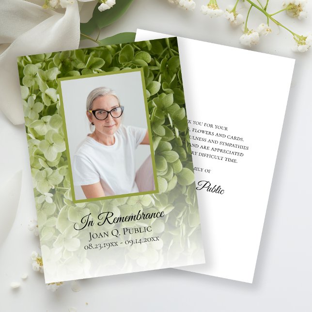 Green Hydrangea Floral Beerdigung Beileid Dankeskarte (Von Creator hochgeladen)